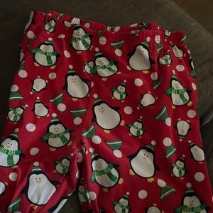 Christmas Leggings - red with penguins dressed in seasonal clothes